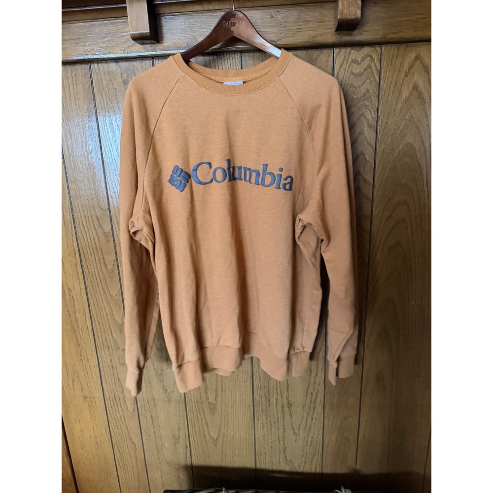 Columbia Sportswear Mens Large Burnt Orange Blue Logo Raglan Crewneck Sweatshirt
